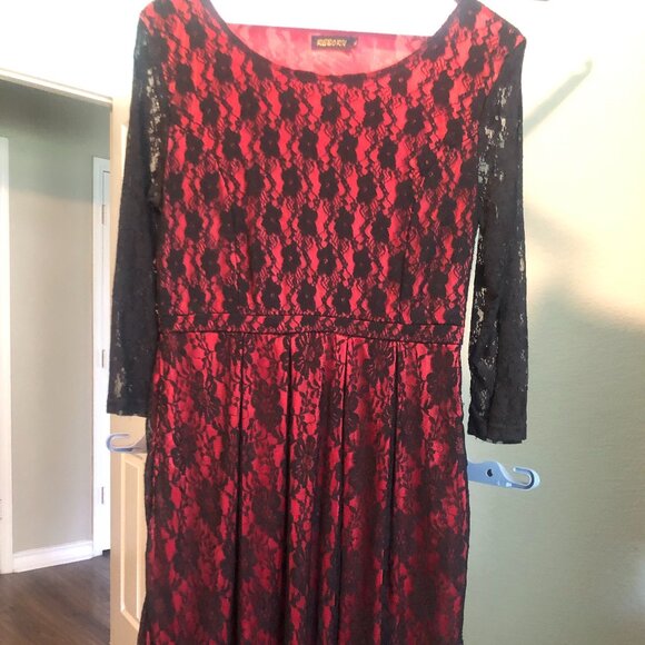 Dresses & Skirts - Beautiful Red Dress overlayed with Black Lace